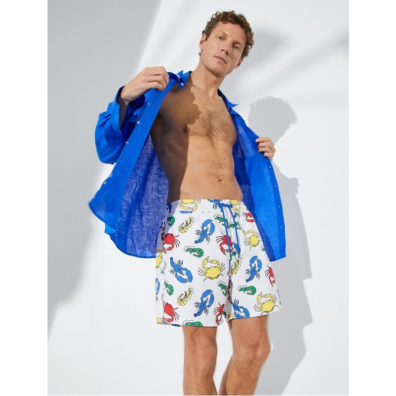 Koton Animal Printed Marine Shorts with a lace-up waist with pocket.