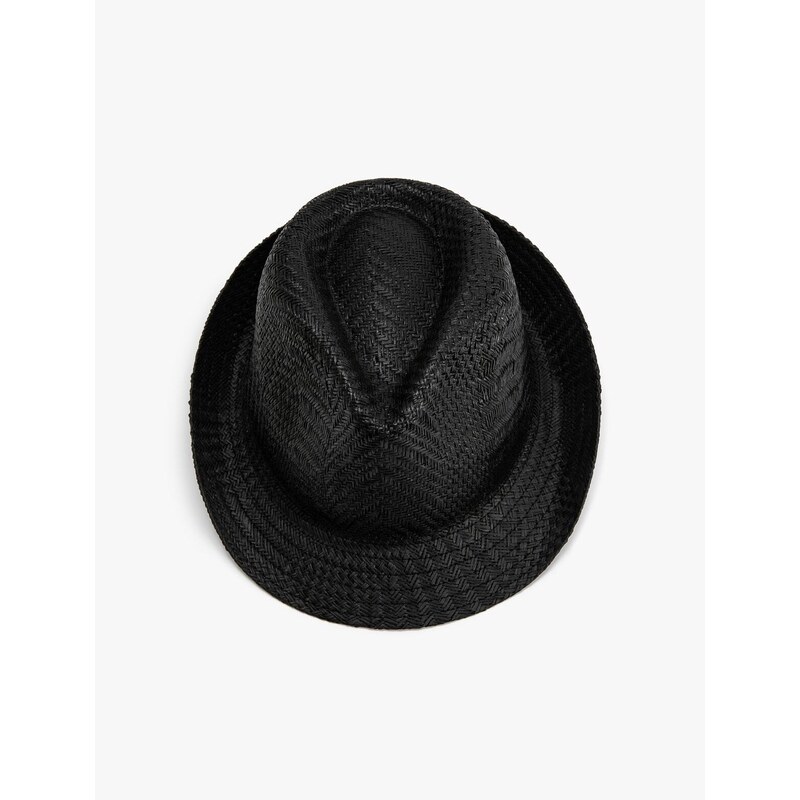 Koton Straw Fedora Hat with Knitted Pattern