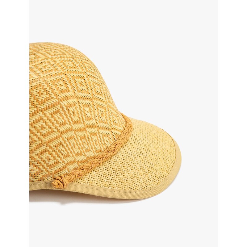 Koton Straw Hat Cap with Geometric Pattern and Knitting Detail.