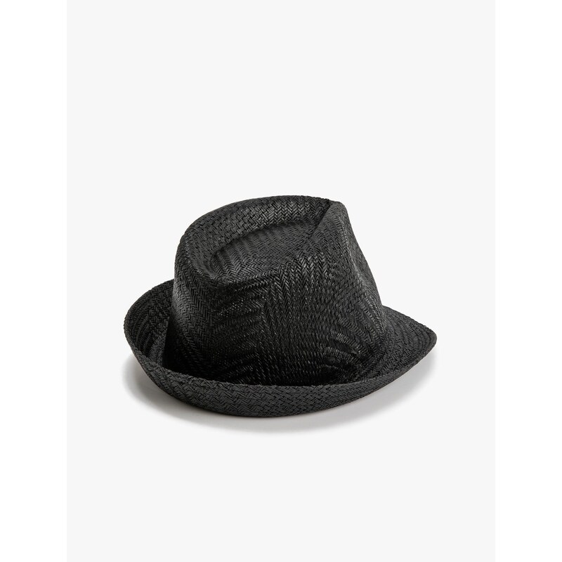 Koton Straw Fedora Hat with Knitted Pattern