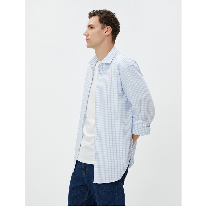 Koton Checkered Shirt Slim Fit Classic Collar Long Sleeved Cotton Non Iron