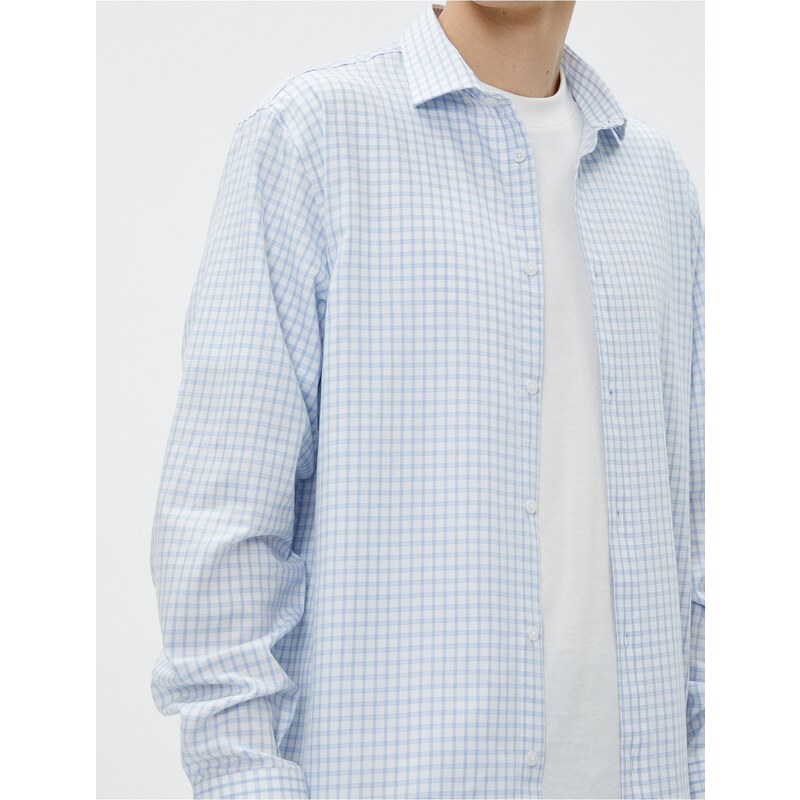 Koton Checkered Shirt Slim Fit Classic Collar Long Sleeved Cotton Non Iron