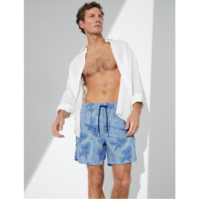 Koton Marine Shorts with Multicolored Abstract Print Tie Waist, Pocket