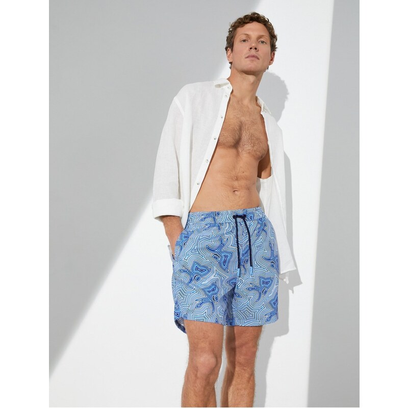 Koton Marine Shorts with Multicolored Abstract Print Tie Waist, Pocket