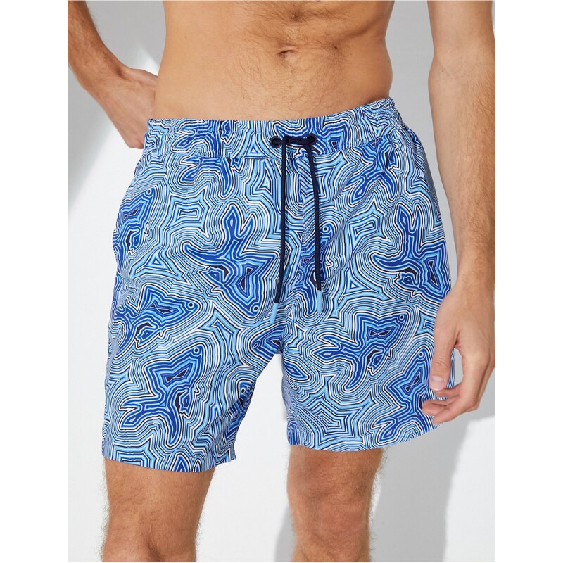 Koton Marine Shorts with Multicolored Abstract Print Tie Waist, Pocket