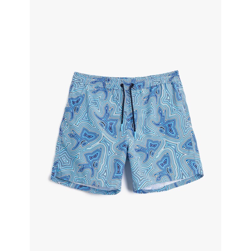 Koton Marine Shorts with Multicolored Abstract Print Tie Waist, Pocket