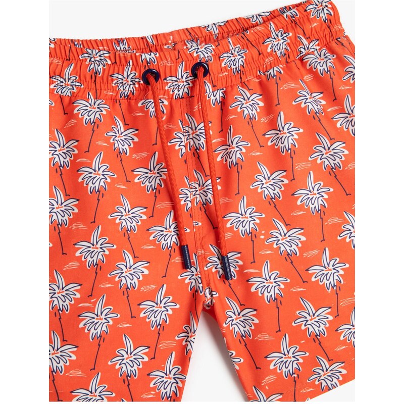 Koton Marine Shorts with Tie Waist Palm Printed Fishnet Lined.