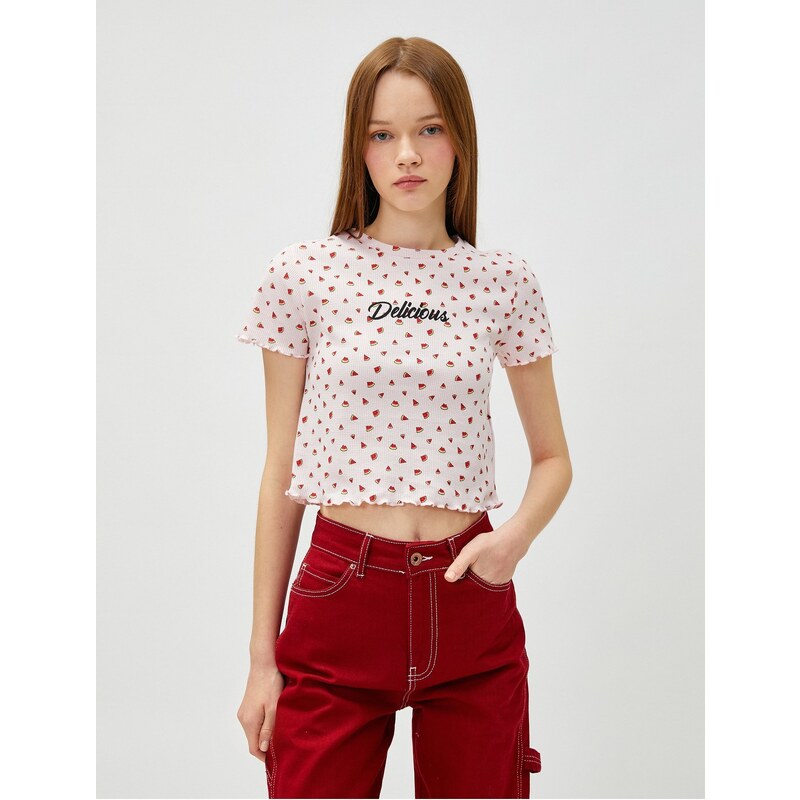 Koton Crop T-Shirt Watermelon Printed Crew Neck Short Sleeve