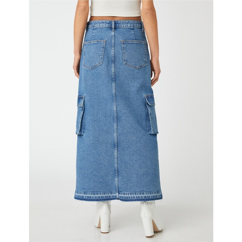 Koton Midi Jeans Cargo Skirt with a Slit Pocket Detail, Normal Waist.