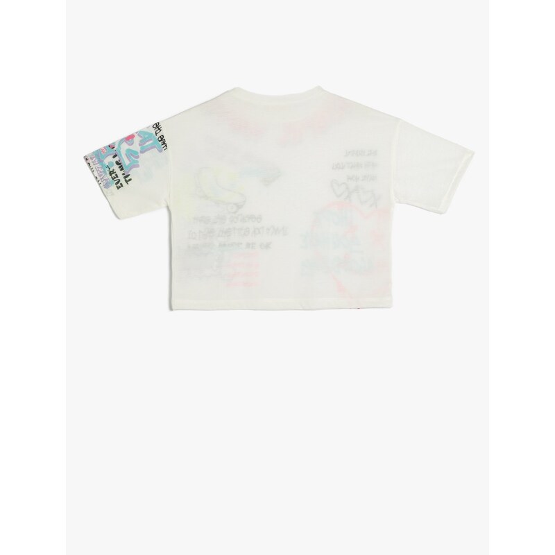 Koton T-Shirt with Short Sleeves, Crew Neck Graffiti Print