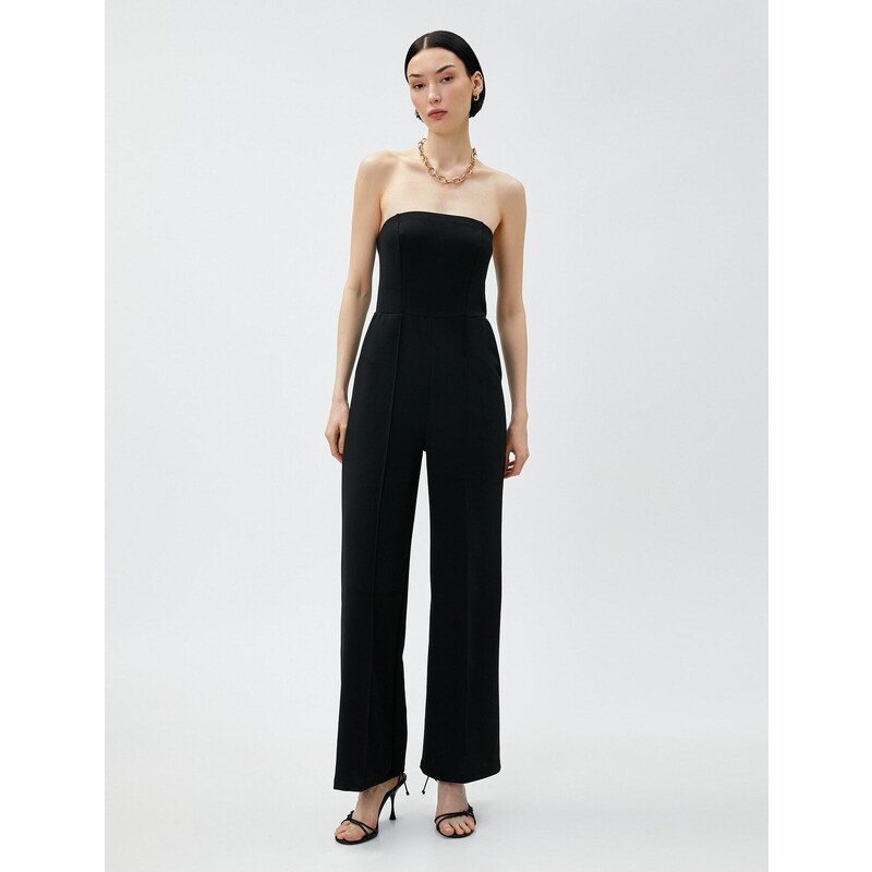 Koton Strapless Jumpsuit Ribbed Pocket Wide Leg