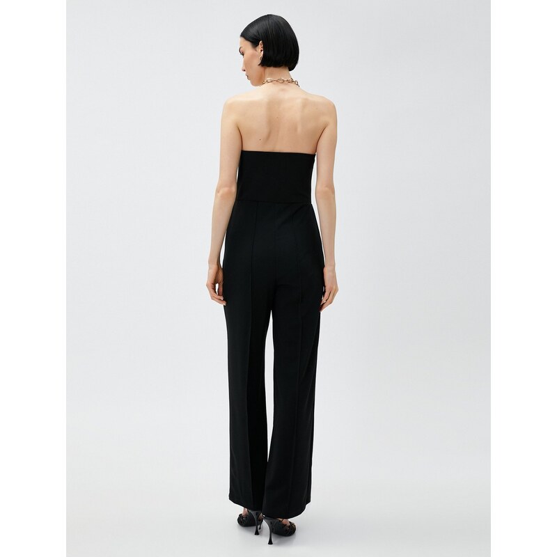 Koton Strapless Jumpsuit Ribbed Pocket Wide Leg