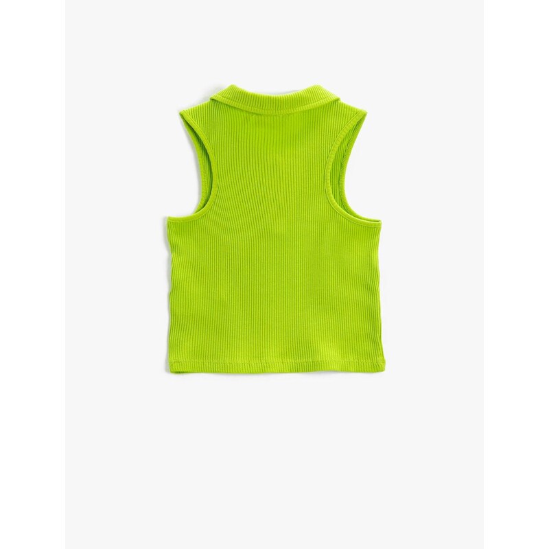 Koton Crop Top Polo Neck Buttoned Sleeveless Ribbed