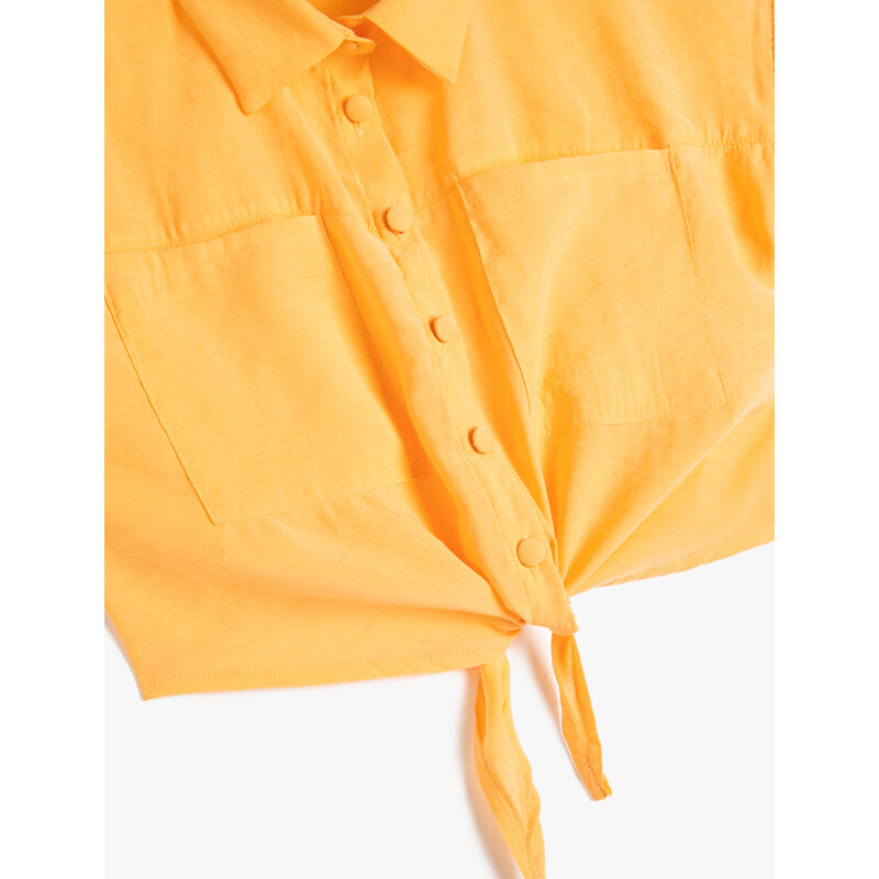 Koton Shirt with Short Sleeves, Tie Front and Pocket. Modal-Mixed.