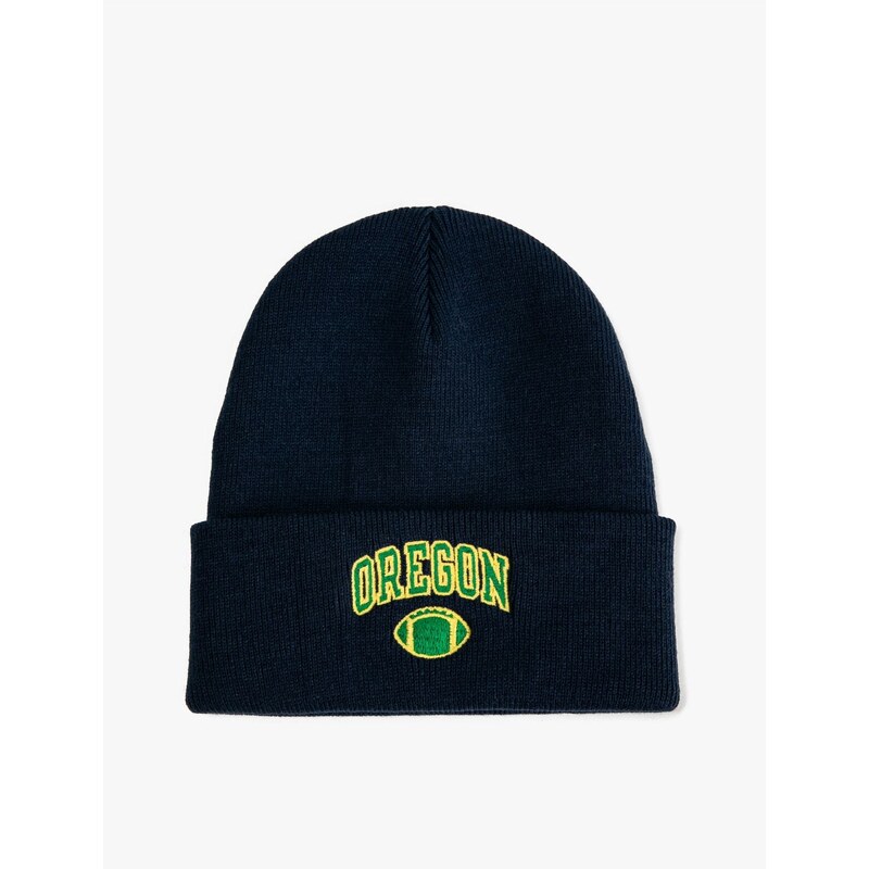 Koton College Embroidered Beanie with Fold Detail