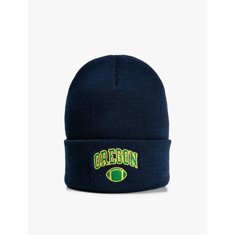 Koton College Embroidered Beanie with Fold Detail