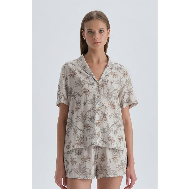 Dagi Beige Floral Linen Shirt