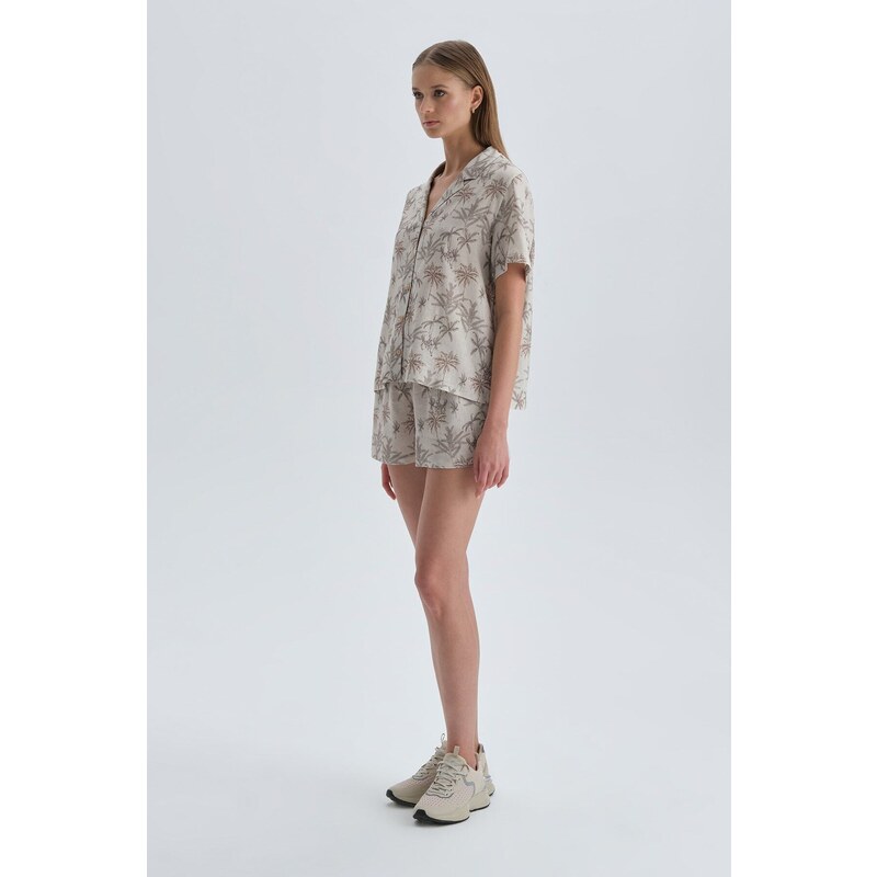 Dagi Beige Floral Linen Shirt