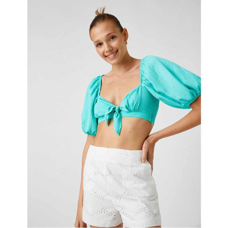 Koton Şahika Ercümen X Cotton - Bow Detailed Crop Blouse