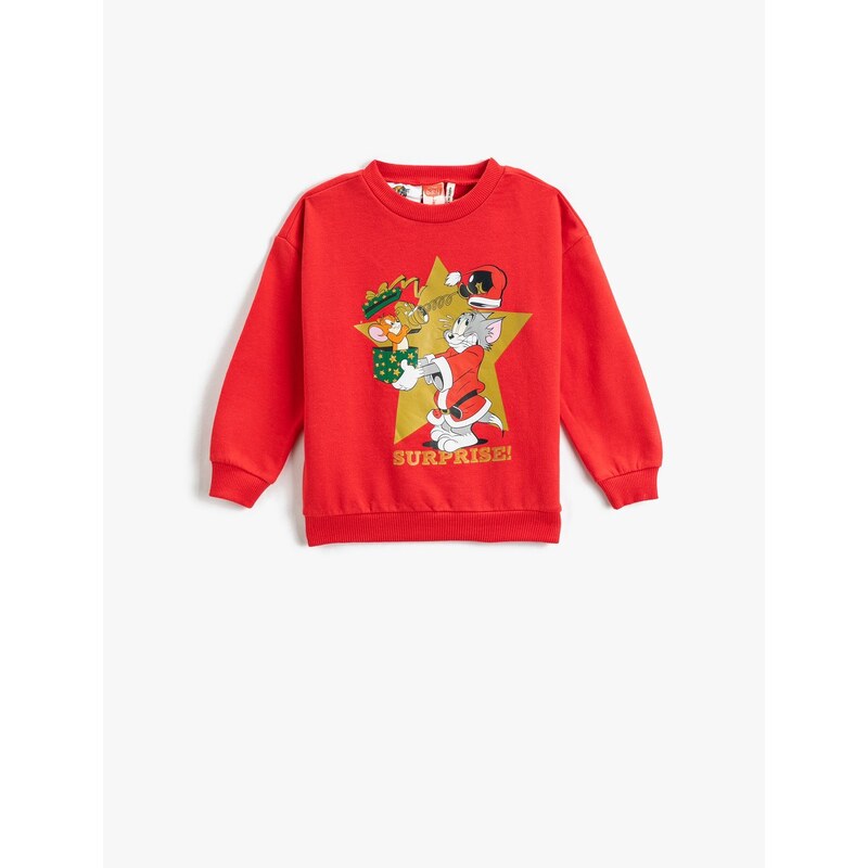 Koton Christmas Theme Tom and Jerry Printed Sweatshirt Licensed