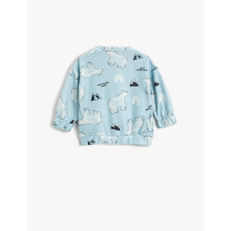 Koton Soft Textured Polar Bear Print Sweatshirt with Long Sleeves with Elastic Cuffs.