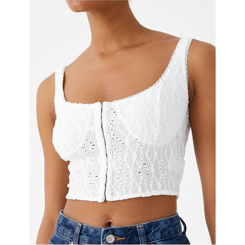 Koton Embroidered Crop Singlets With Straps U-Neck