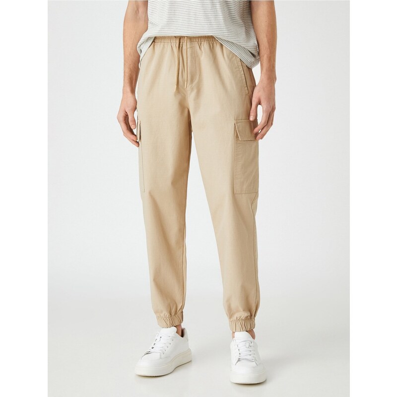 Koton Jogger Cargo Pants with Lace-Up Waist with Pocket Detail.