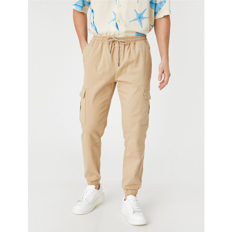 Koton Jogger Cargo Pants with Lace-Up Waist with Pocket Detail.