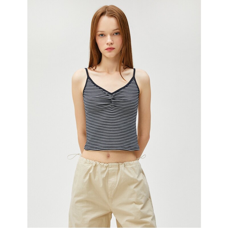 Koton Crop Athlete Thin Straps V-Neck Gathering Viscose-Mixed