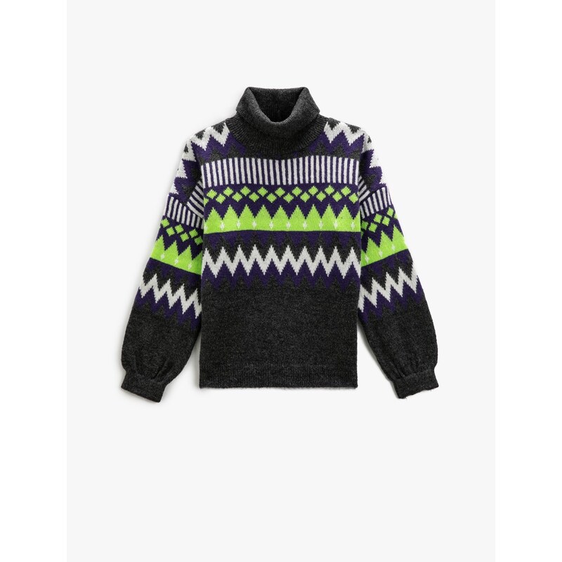 Koton Turtleneck Knitwear Sweater Geometric Pattern Long Sleeve