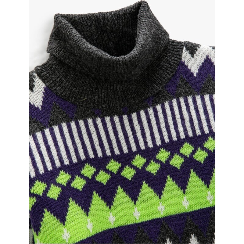 Koton Turtleneck Knitwear Sweater Geometric Pattern Long Sleeve