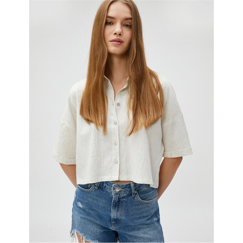 Koton Crop Shirt with Buttons Viscose Blend Textured