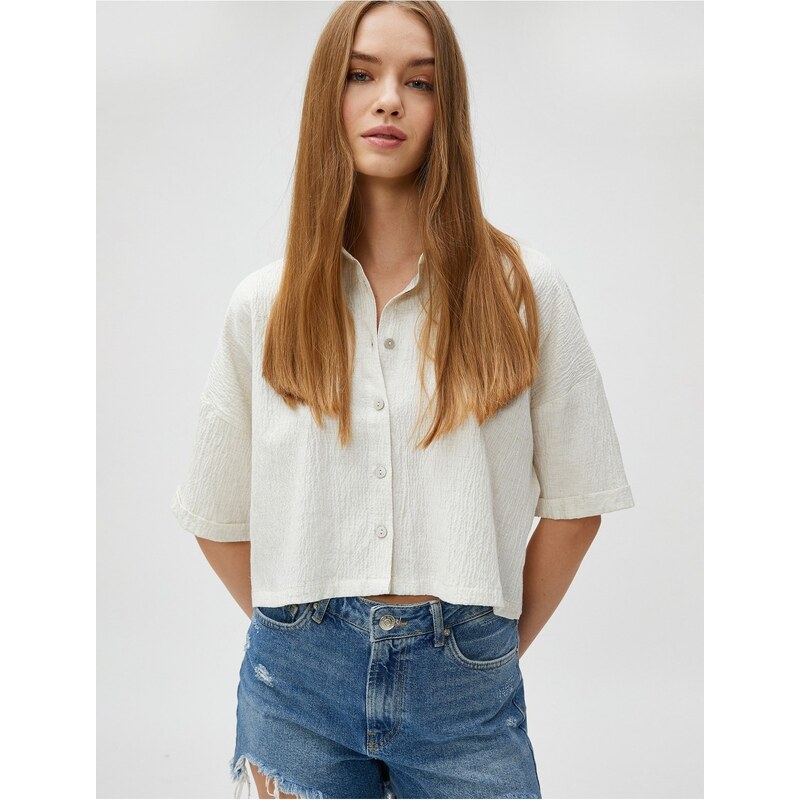 Koton Crop Shirt with Buttons Viscose Blend Textured