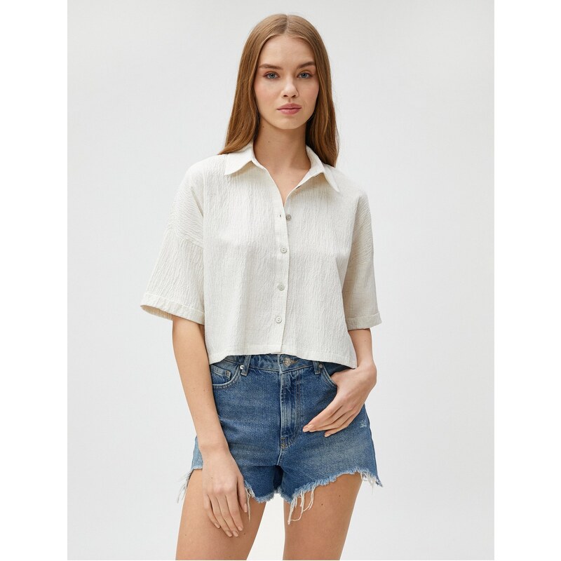 Koton Crop Shirt with Buttons Viscose Blend Textured