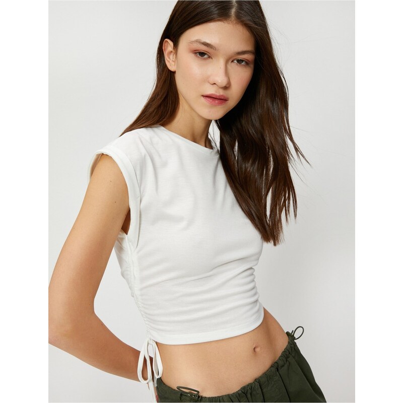 Koton Crop Athlete with Smocking Detail on the Sides, Crew Neck