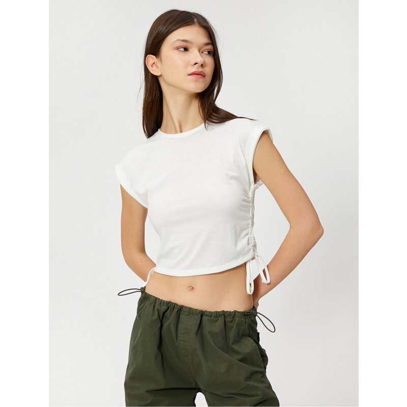 Koton Crop Athlete with Smocking Detail on the Sides, Crew Neck