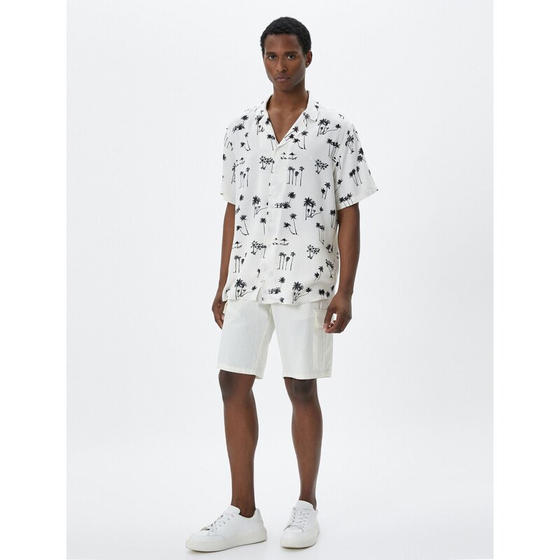 Koton Summer Shirt with Short Sleeves, Turndown Collar Palm Printed