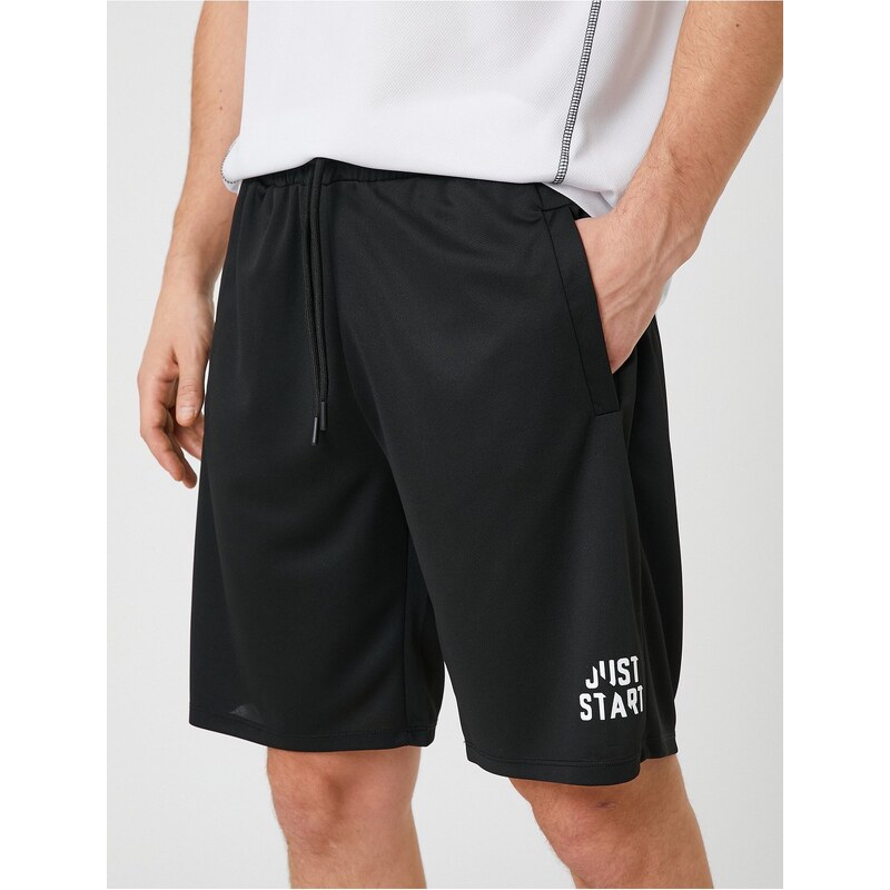 Koton Sports Shorts Slogan Printed, Pockets, Laced Waist, Breathable Fabric.