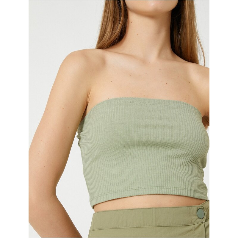 Koton Strapless Bustier Crop Ribbed Viscose Blended