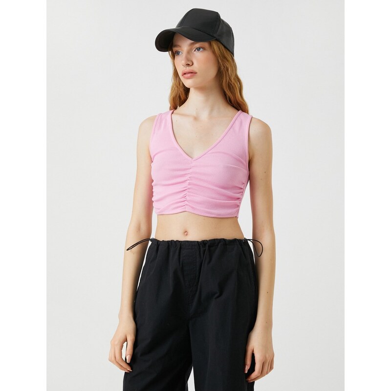 Koton Crop Singlets Cotton Draped V-Neck Sleeveless