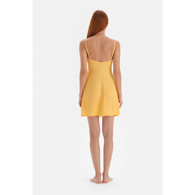 Dagi Yellow Lace Detailed Strappy Viscose Nightgown