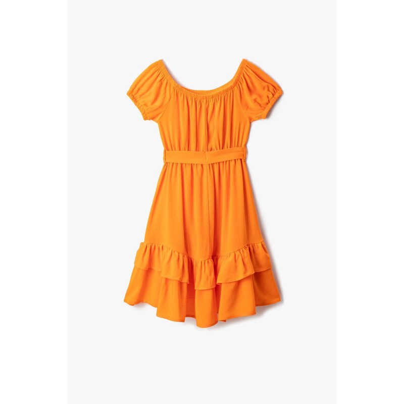 Koton Midi Dress With Belt Detailed Short Sleeves Ruffled Ruffles U Neck