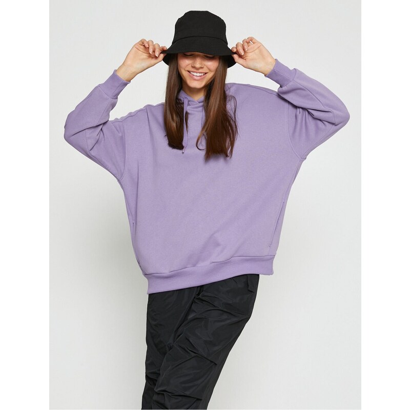 Koton Basic Oversize Sweatshirt with Hooded Fleece Inside