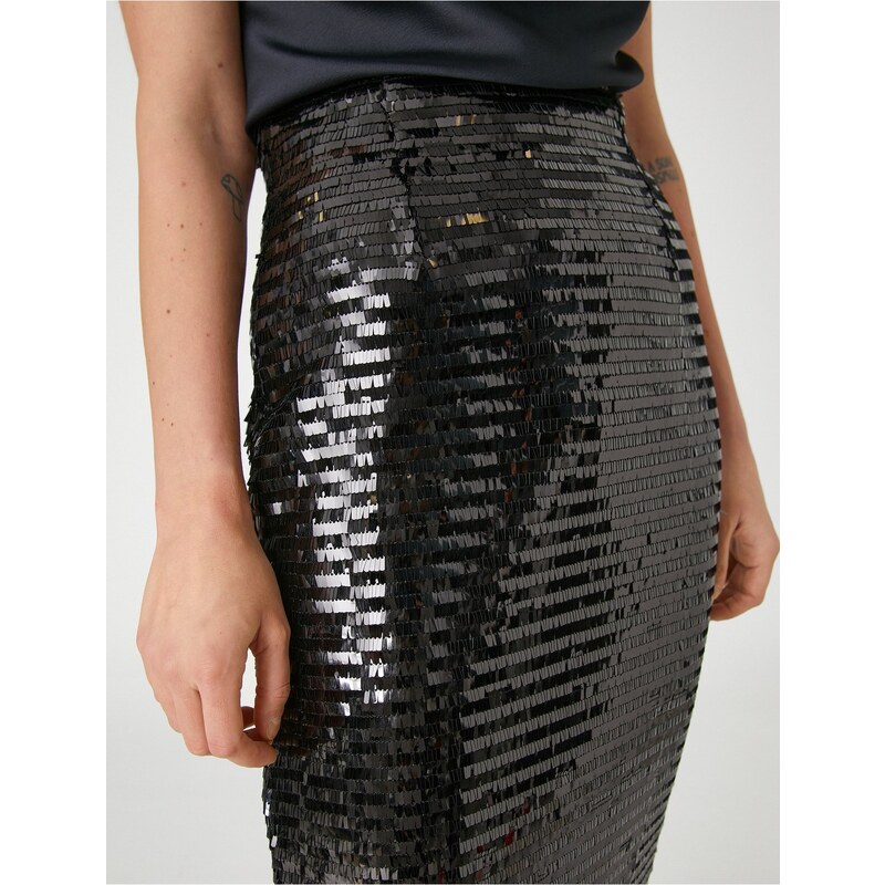 Koton Sequined Sequin Midi Evening Dress Skirt with Slit Detail