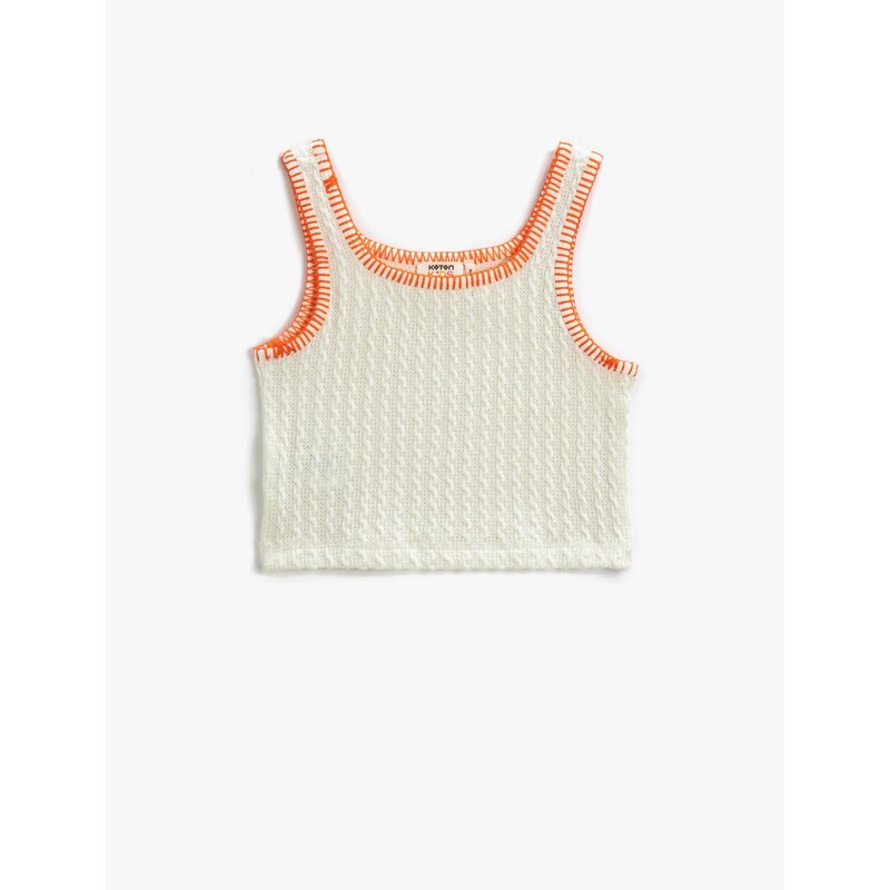 Koton Sleeveless Textured Crop Top U-Neck Stitching Detail