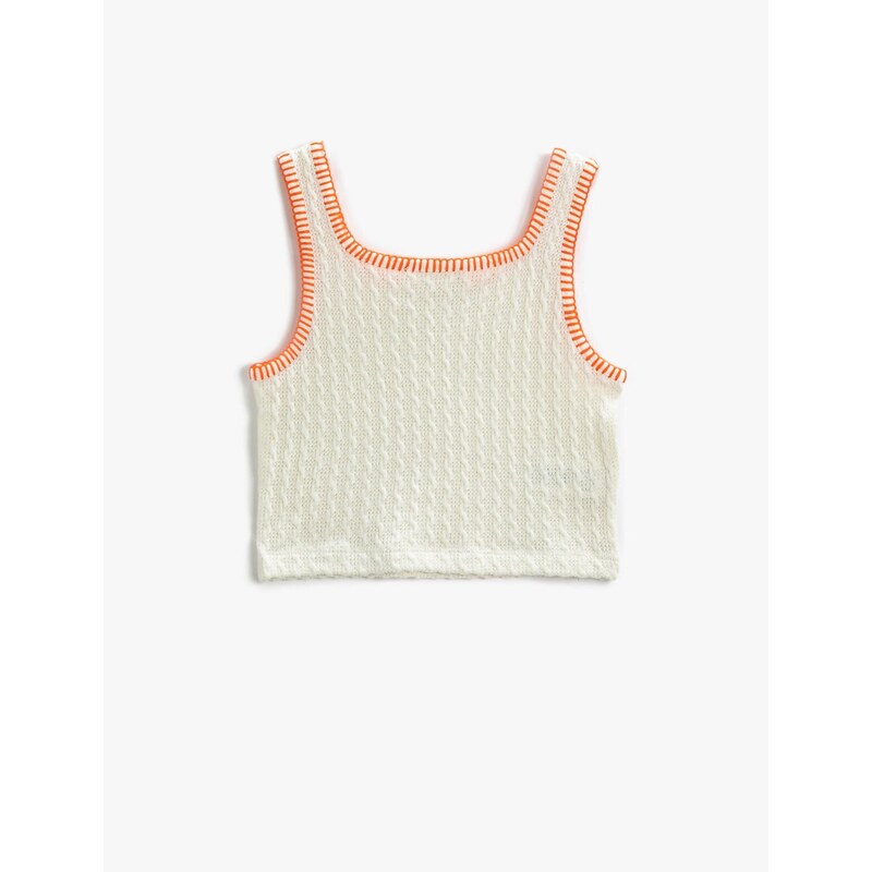 Koton Sleeveless Textured Crop Top U-Neck Stitching Detail