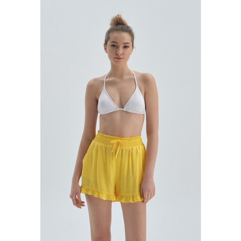 Dagi Yellow Frilly Viscose Shorts