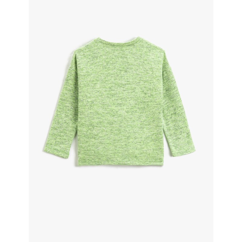 Koton Crop Long Sleeve T-Shirt with Pleats, Soft Texture, Round Neck.