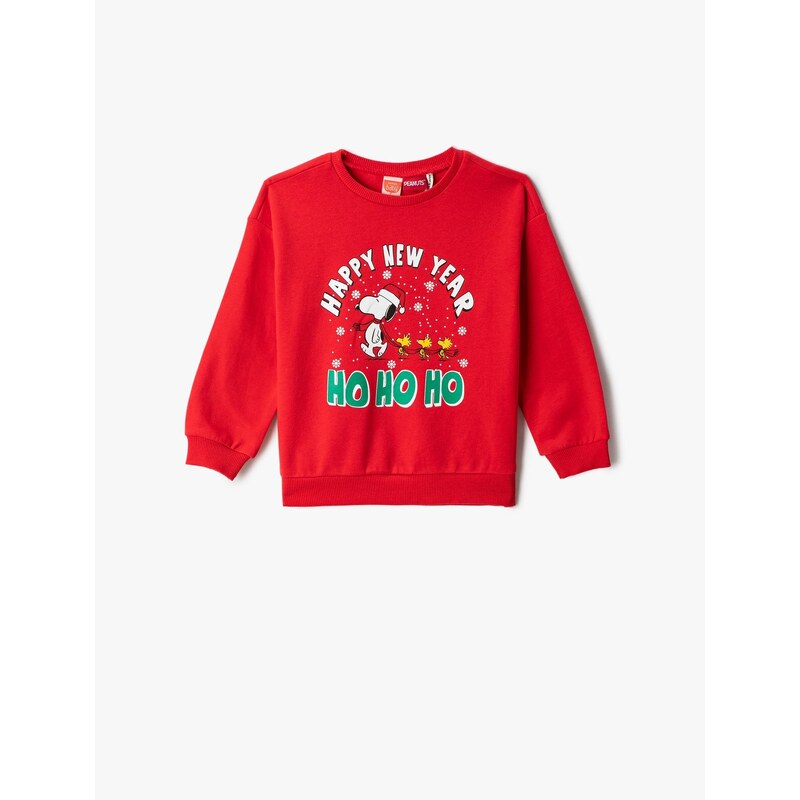 Koton Christmas Theme Snoopy Printed Licensed Sweatshirt With Long Sleeves, Crew Neck