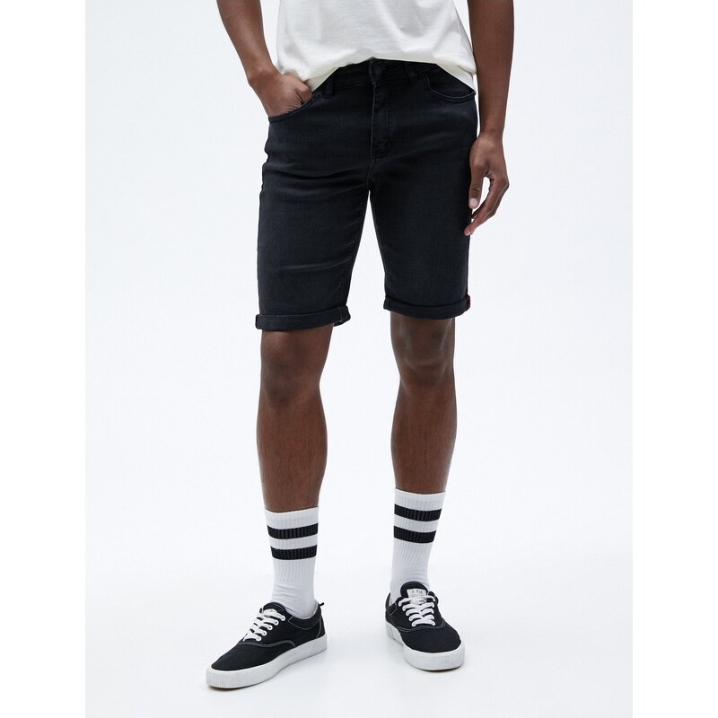 Koton Denim Shorts Buttoned Pocket Detailed Legs Cotton.